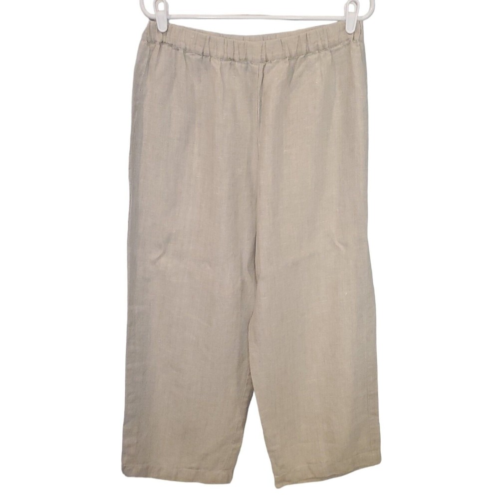 Williwear Women's Linen Capri Pants Size 12 Brown Beige Unlined Summer Light